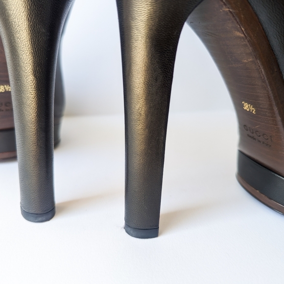 GUCCI Black Leather Platform Pumps/Heels, Round Closed Toe, size US 8.5/EU 38.5 - Picture 7 of 11